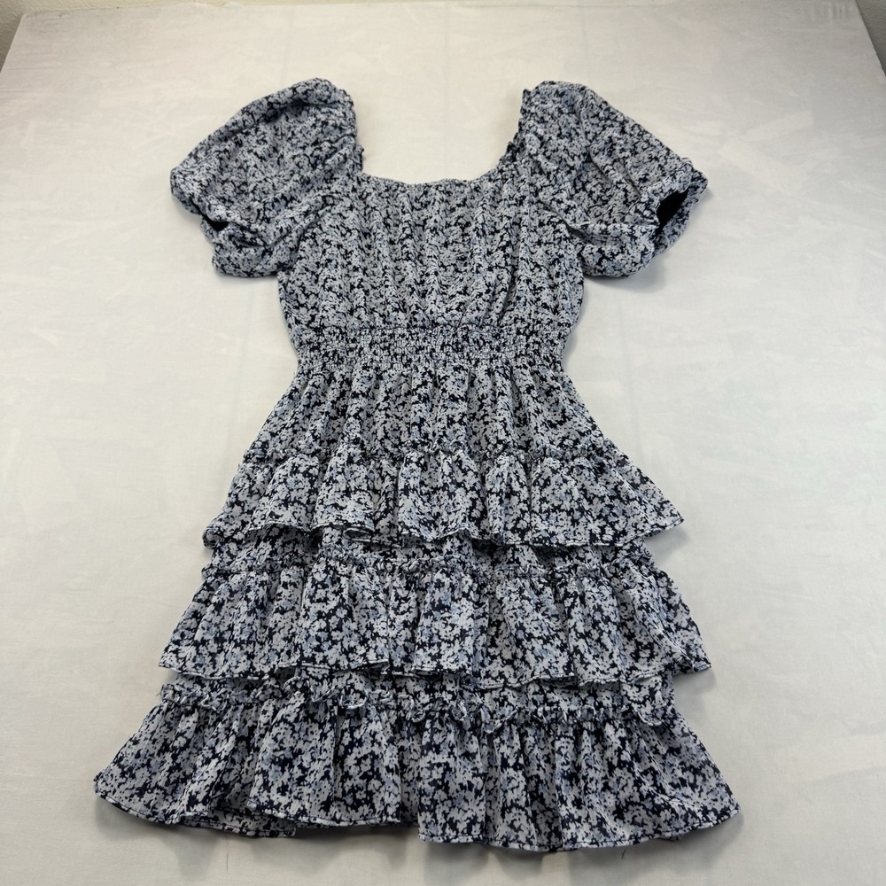 Sam & Jess Floral Puff Sleeve Smocked Tiered Ruffle Dress Size M